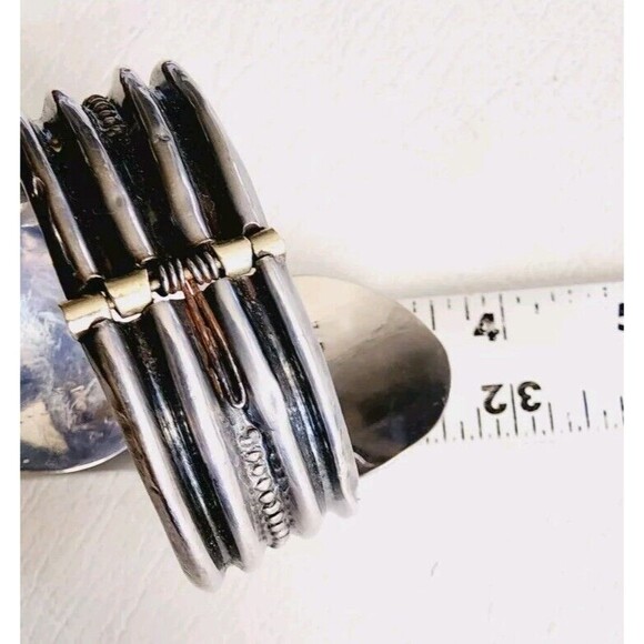 Vintage Sterling 925 Hinged Bypass Clamper Cuff Dotted Bracelet Mexico 36.35g - Picture 9 of 11